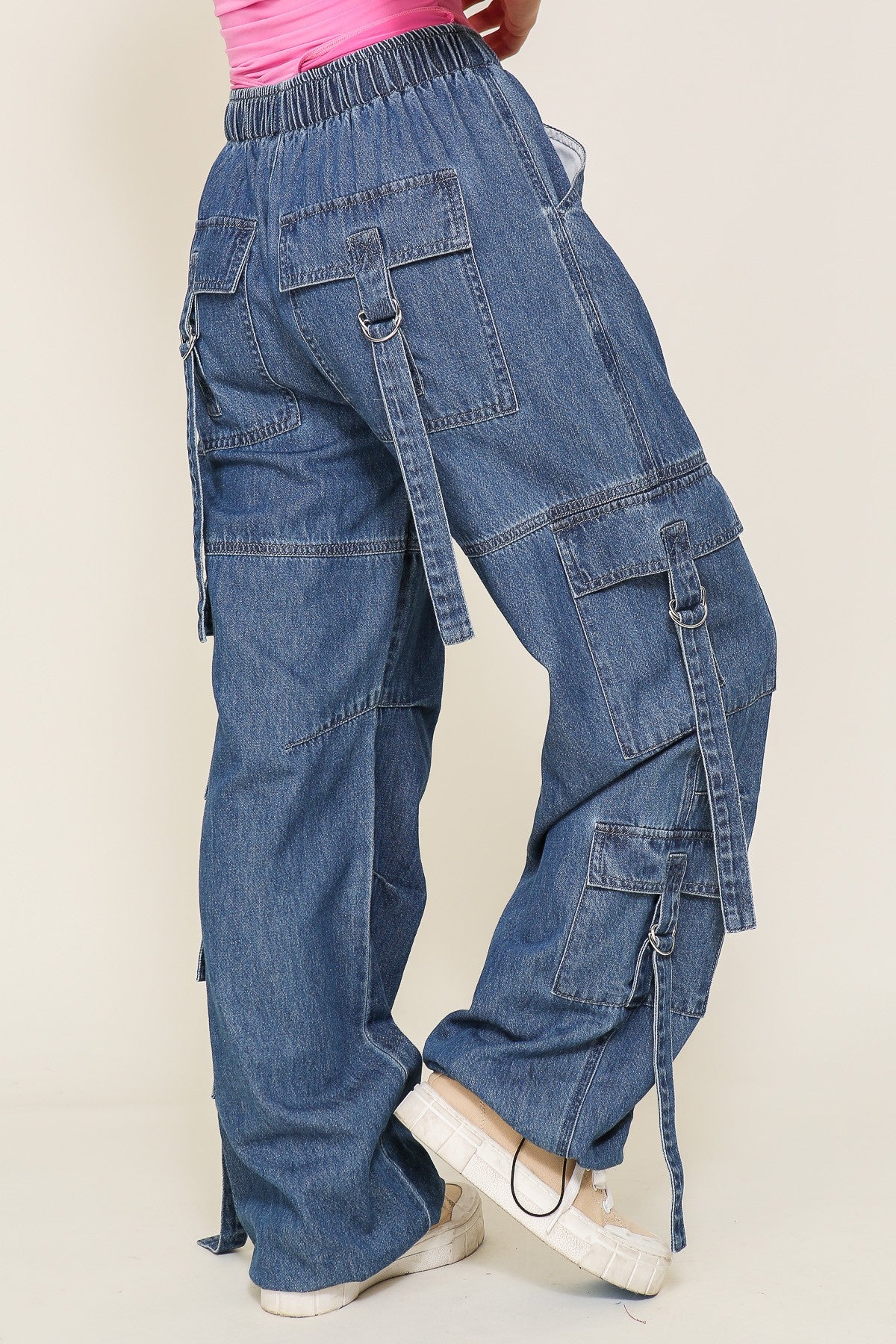 High Waisted Baggy Denim Cargo Pants